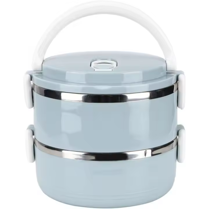 Fiambrera portátil de acero inoxidable azul con aislamiento térmico para fideos de arroz, contenedor de alimentos (doble capa) - 1