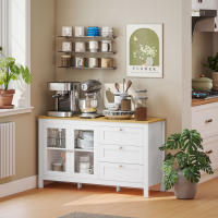 HOMCOM Aparador para Salón Armario Auxiliar con 2 Puertas de Vidrio 3 Cajones y Estante Ajustable para Cocina Comedor Pasillo 120x40x70 cm Blanco - details 1