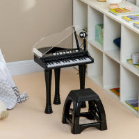 AIYAPLAY Piano Electrónico Infantil de 32 Teclas Juego de Piano con Micrófono Taburete Luces 22 Canciones 4 Sonidos Patas Desmontables y Volumen Ajustable 37x30,5x60,4 cm Negro - details 1