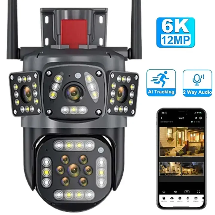 12MP 6K HD WiFi IP Camera Three Screens PTZ Camera Human Detection Auto Tracking Outdoor IP CCTV Security Protection Survalance Cam - 1