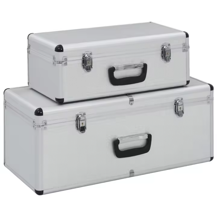 vidaXL 2x Cajas de Almacenamiento Aluminio Maletín Herramienta Taller Color Negro,  Plateado, y mas - 1