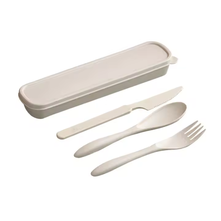 Juego de Cuchillo, TENEDOR, Cuchara y Plato para carne de paja de Trigo, juego de Dos piezas de cuadernillos occidentales, Cuchara y Tenedor de plástico, juego de Tres piezas, beige, 20*5cm - 1