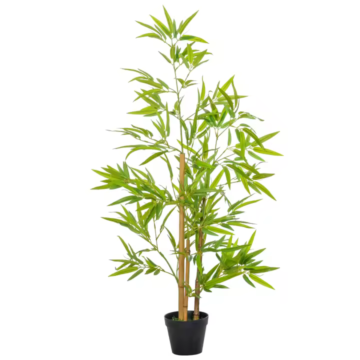 Outsunny Bambú Artificial 1.20H m - Set de 2 Bambú Artificial - 369 Hojas Realistas de Bambú con Troncos Reales - Maceta Incluida Negro Verde - 1