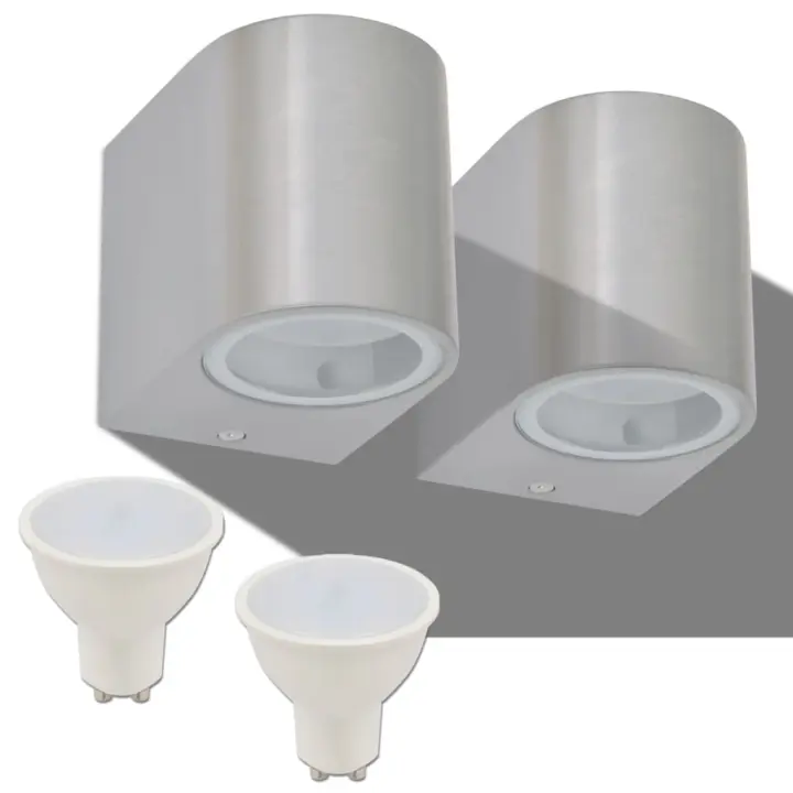 vidaXL Lámparas de Pared de Jardín Modernas Aluminio (2 unidades) Modelo Cuadrado/Luz hacia arriba y abajo, Circular/ Luz hacia abajo - 1