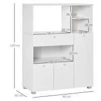 HOMCOM Aparador Auxiliar para Microondas Alacena Buffet de Cocina con 2 Armarios de Puertas 1 Cajón y Estantes de Almacenamiento 90x40x120 cm Blanco - details 3