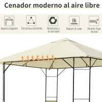 Outsunny Carpa 2,97x2,97x2,6m Cenador Jardin Marco de Acero y 4 Paraviento lateral Color Crema - details 3