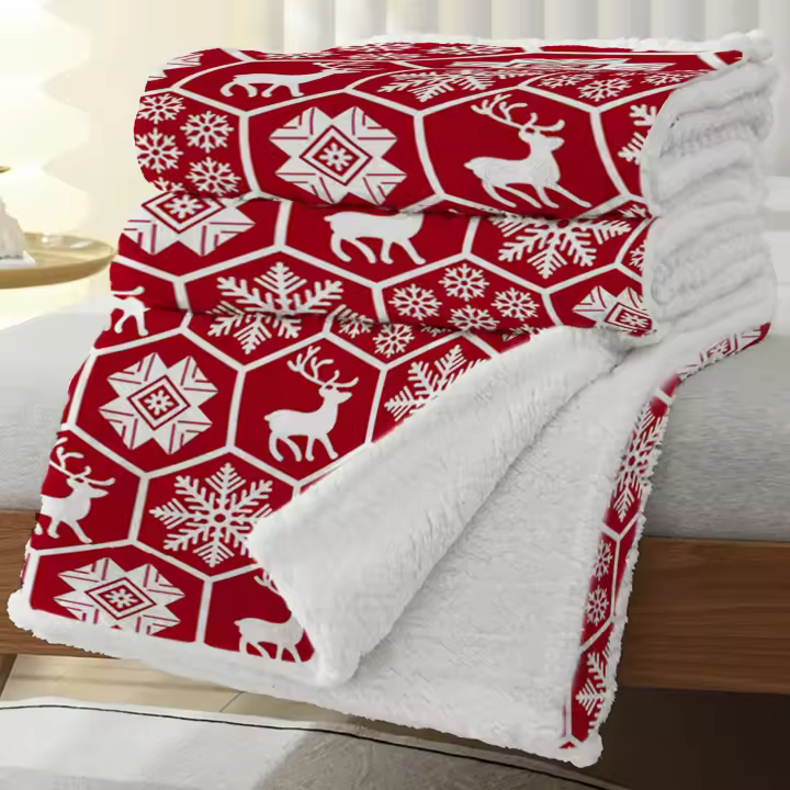 Manta Sofa Navidad de Borrego, Manta Doble Cara Franela y Sherpa, 100% Poliester, Suave y Caliente para Invierno, Manta cama, Sobrecama, Manta Borreguito.Regalo Navidad - 1