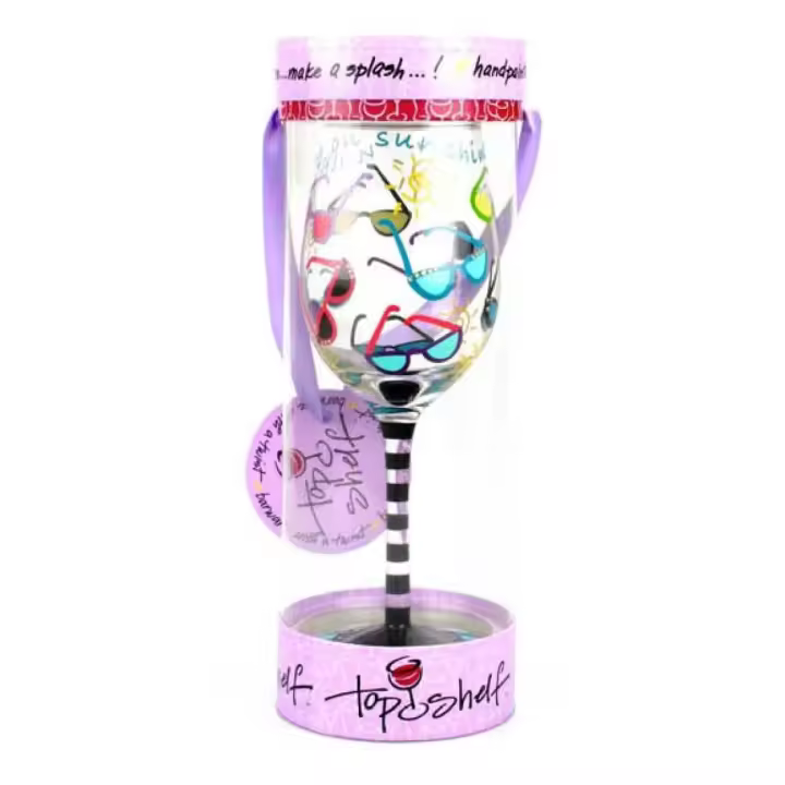Copa de Vino de Cristal pintada a mano marca Top Shelf modelo "Walking on Sunshine" Andando bajo el Sol - 1