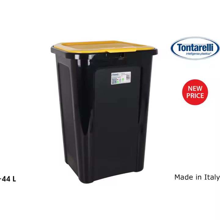 TONTARELLI - CUBO BASURA COVERLINE 44L NEGRO CON TAPA AMARILLA - Cubo Basura con Capacidad Ampliada - Cubo Basura Fácil de Limpiar - Cubo Basura con Diseño Elegante - Cubo Basura Resistente a Golpes  - Cubo Basura con Tapa para Evitar Olores - 1