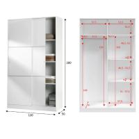 Meimon Armario de 2 puertas correderas con diseño moderno en blanco brillo, equipado con barra de colgar aluminio extraíble, guías ABS para puertas, soportes metálicos para estantes, tiradores ABS, molduras adhesivas gris mate aluminio - details 2