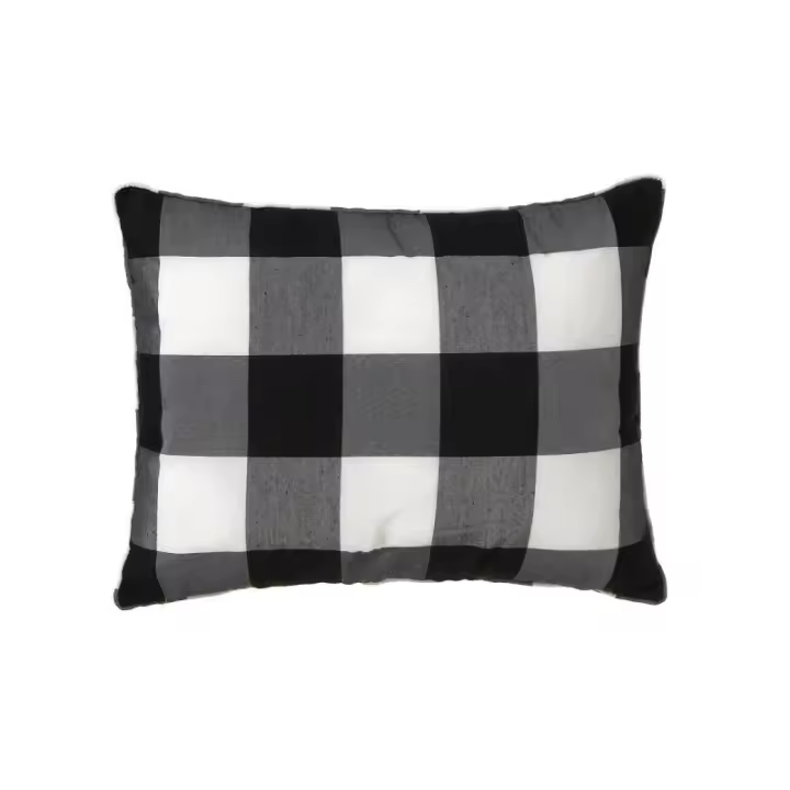 Dcasa Cojín de cuadros vichy blanco y negro de poliéster de 50x35cm con relleno - 1
