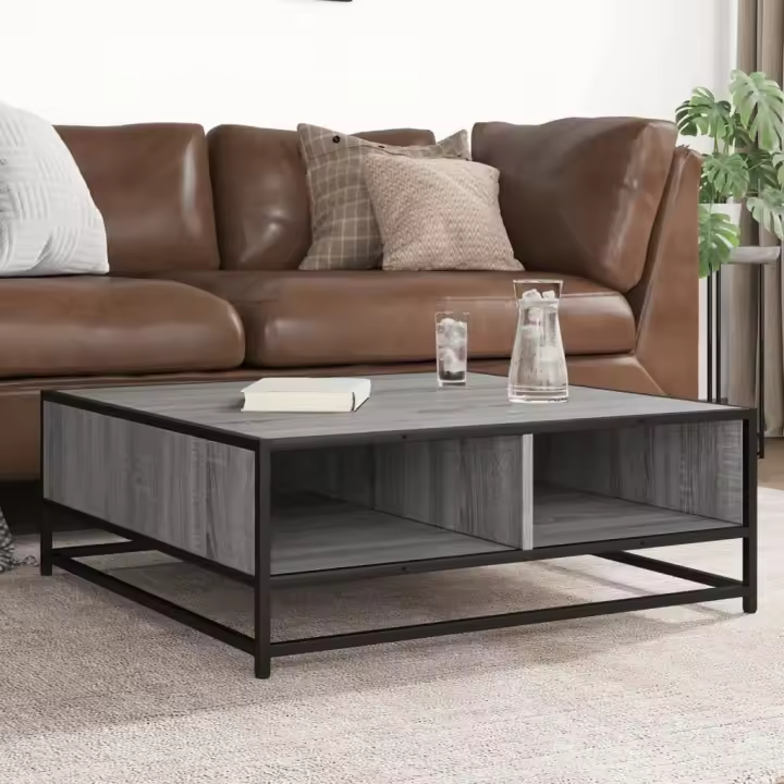 vidaXL Mesa de centro madera ingeniería metal gris Sonoma 80x80x30 cm - 1