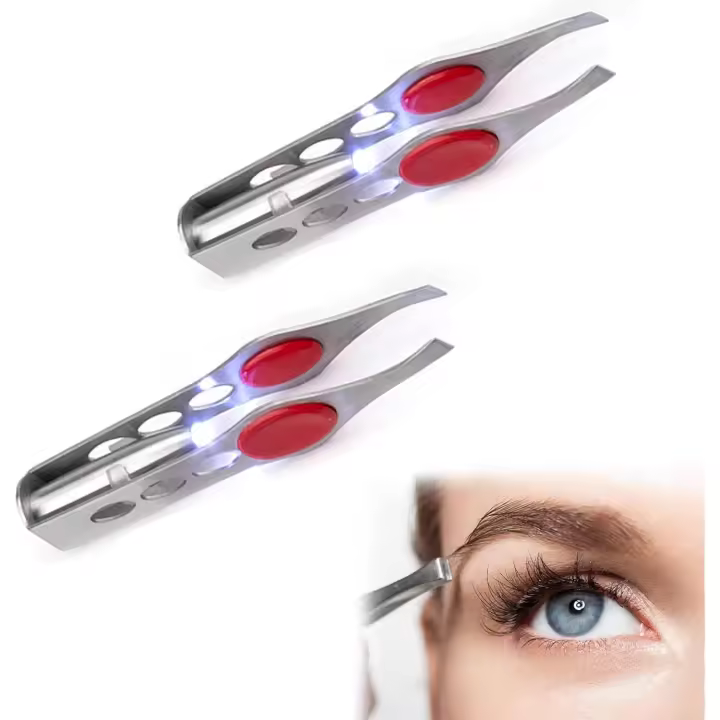 Pinzas con luz LED Pinzas profesionales Pinzas luminosas Pinzas de acero inoxidable para cejas Pinzas luminosas Pinzas de maquillaje con luz 2 piezas - 1
