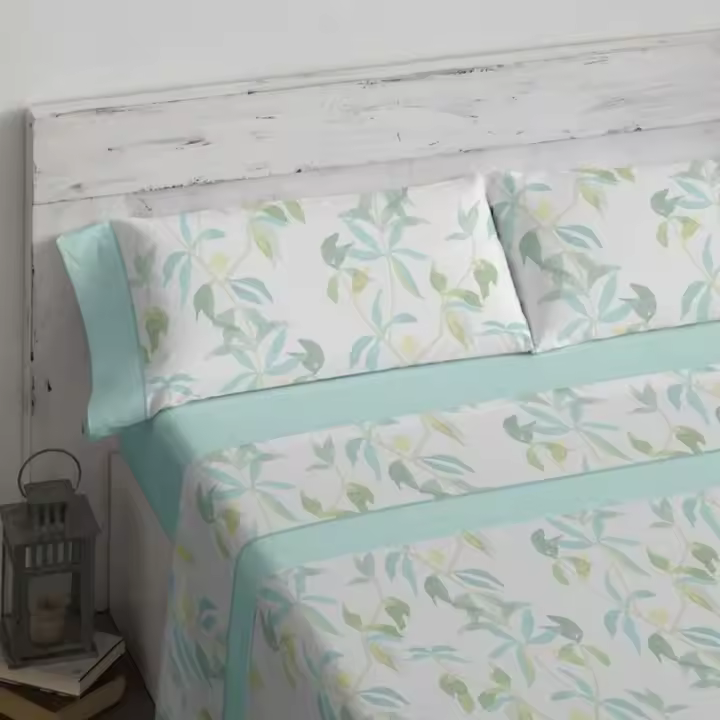 Juego de Sábanas Burrito Blanco Diseño 609 Turquesa - Estampado Floral - Varios Tamaños - 1