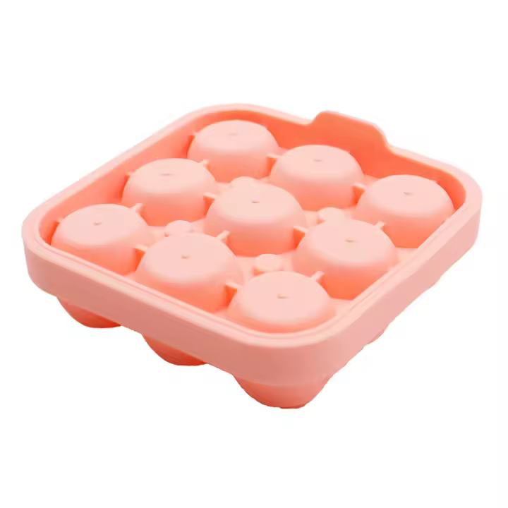 Molde de silicona 9 en 1 Para Cubitos de Hielo, whisky, leche, TEA, Bebidas, Bola de Hielo Rosa - 1