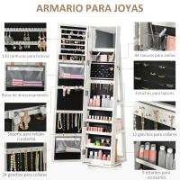 HOMCOM Espejo Joyero de Pie Armario de Joyería Giratorio 360° Organizador de Joyas con Cerradura y Espejo Pequeño Incorporado Carga 20 kg 38x38x160 cm Blanco - details 4