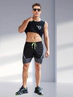 Shorts De Verano Para Hombre Transpirables Casual Con Cintura Elástica 2 En 1 Deporte Secado Rápido Running Doble Capa - details 4