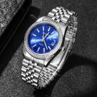 Reloj De Pulsera De Cuarzo Para Hombre Marca Top Lujo Azul Con Calendario Y Correa De Acero Inoxidable Reloj De Moda Y Negocios - details 1