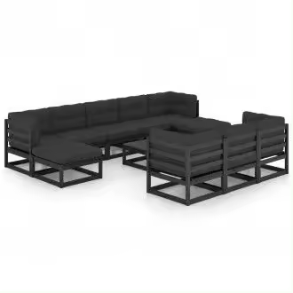 VIDAXL juego de muebles de jardín 9 piezas de madera de pino negra con cojines vida xl - 1