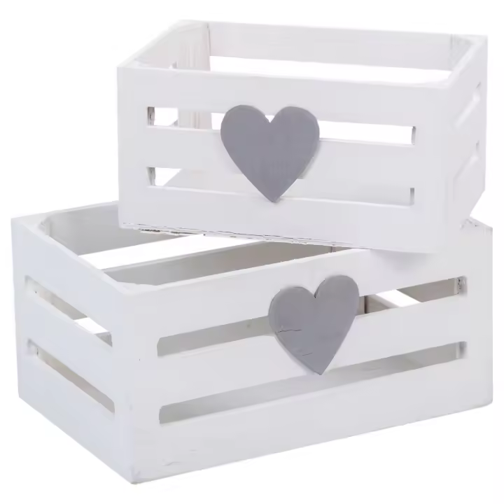 Cajones de madera set   2 piezas blanco 20x13x09, 16x11x08cm - 1