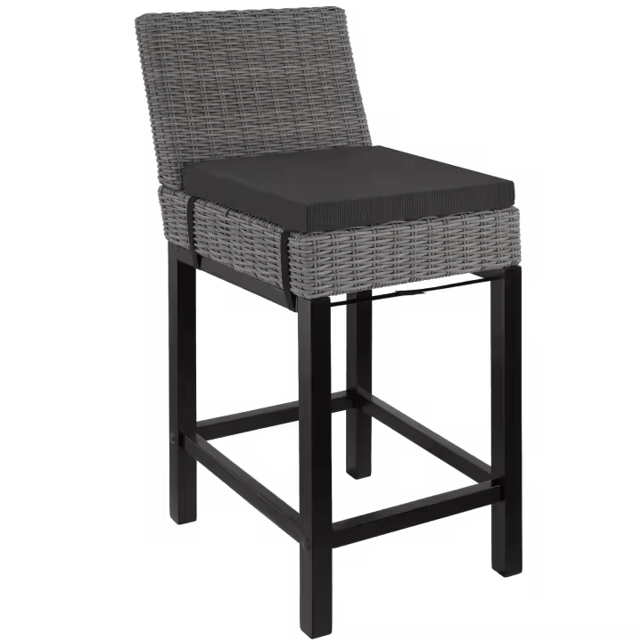 Tectake - Silla de bar de ratán Latina  Silla de bar de ratán sintético, con asiento acolchado y patas de madera  Fino trenzado de ratán sintético de calidad con protección UVA  Estable estructura de aluminio inoxidable y madera - 1