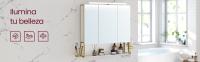 VASAGLE Armario de Baño con Espejo 3 Puertas, Mueble de Pared con Espejo, Enchufe, Cesta Colgante, Soporte para Secador de Pelo, para Baño, Lavabo, Blanco Nube y Verde Claro Dorado/Blanco Nube/Blanco Nube y Gris Paloma - details 0