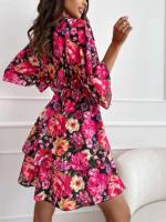 Vestido De Verano Para Mujer Estilo Casual Con Estampado De Flores Cuello En V Manga Media Ajuste Elegante Vestido De Fiesta - details 6