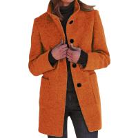 Chaqueta De Lana Para Mujer Con Bolsillos Cuello Lapel Larga Casual Invierno Abrigo Elegante De Color Sólido Talla plus - details 10