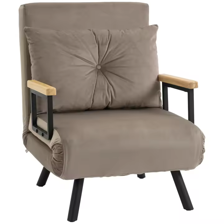 Sofá Cama con función de Cama, 63x73x81 cm, tapizado, moderno Estilo, Tecnológico, experiencia inteligente, con respaldo regulable en 5 posiciones, ahorra Espacio, resistente, aspecto aterciopelado, marron claro - 1