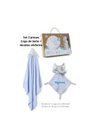 Interbaby Pack Cajita Capa de Baño + Doudou Elefante con el Nombre del Bebé Regalo Recién Nacido Bordado y Vinilo Color Azul - details 3