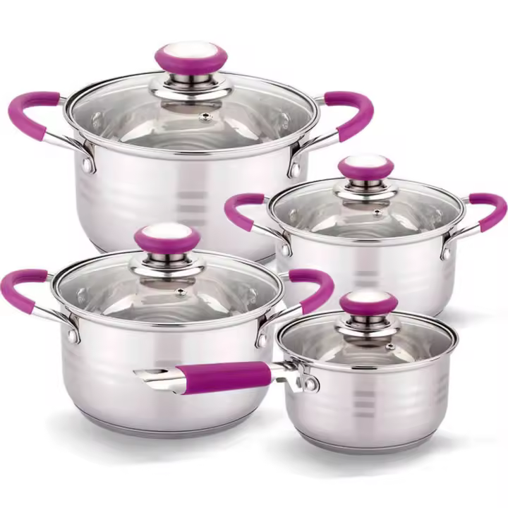 Batería Cocina Set 8 Piezas Vitro Inducción Acero Morado Gridinlux - 1