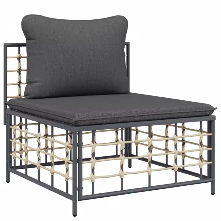 vidaXL Sofá central de jardín con cojines ratán sintético Beige, Gris oscuro, Conjunto Terraza Muebles Jardín Exterior Juego de Muebles de jardín Mueble Jardín Exterior Muebles de Salon Exterior - 1