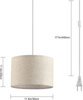 Paquete de 2 Luces colgantes enchufables, Luz Colgante con cable de Alimentación transparente de 15 pies, encendido/apagado, Pantalla de Lino beige, para Isla de Cocina, dormitorio (bombilla no incluida) - details 3