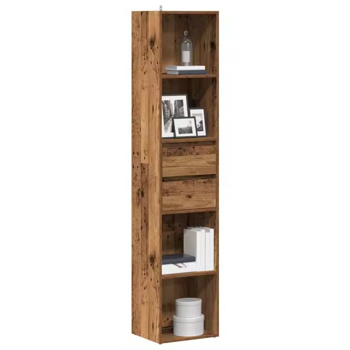vidaXL Estantería madera contrachapada madera vieja 36x30x171 cm en color Madera antigua/Roble artisan | almacenamiento funcional diseño moderno para baño dormitorio sala - 1