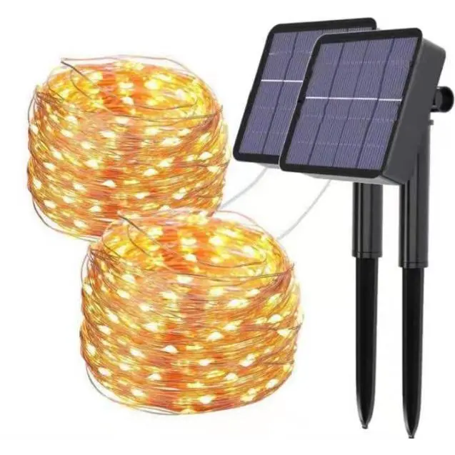 Guirnalda de luces Solares para Exterior (2 unidades, longitudinal Total: 32 m, 300 LEDs, 8 Modos), decoración para patio, Fiesta, Boda, Jardín (Blanco cálido) - 1