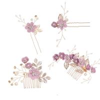 Peine De Boda Lujo Azul Con Flores Y Hojas Doradas Accesorios De Cabello Para Mujer Joyería Para El Cabello Clásica Para Fiesta Y Novia - details 12