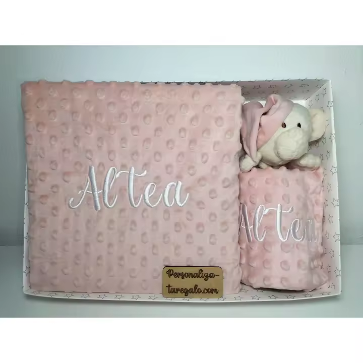 Pack Manta + Osito Doudou muy suave, Color Rosa Palo, para bebé, regalo recién nacido. Manta de 80x110cm - 1
