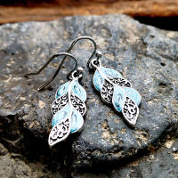 Pendientes Colgantes Boho Ético De Pavo Real Metal Carved Azul Epoxy Pequeño Para Mujer Joyería Tribal Vintage - details 3
