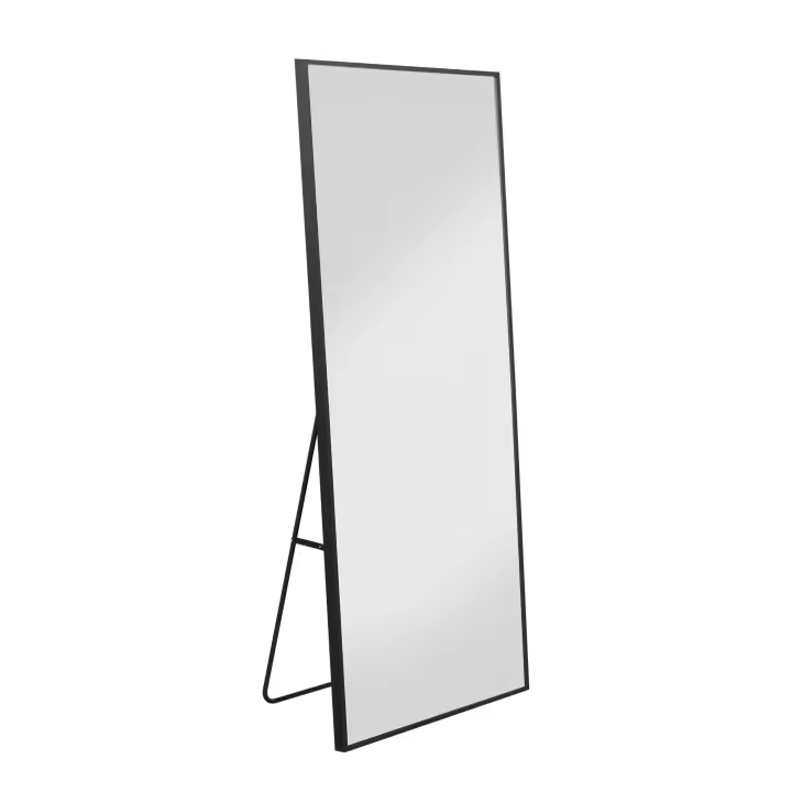 Espejo de cuerpo entero rectangular 164x54 cm, espejo de pie negro con soporte en U, marco de aluminio, cristal templado, espejo moderno para dormitorio, vestidor y salón - 1