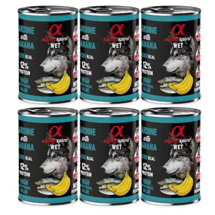 Pack 6 latas x 400 Gr - Alpha Spirit Comida Húmeda de Sardina con pátano para Perros - 1