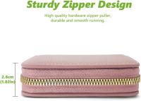 Cartera pequeña con bloqueo RFID para mujer, con cremallera de acero inoxidable, de piel, estilo acordeón, color rosa, para identificación, compacta, delgada, con cremallera bloqueada (rosa) - details 1