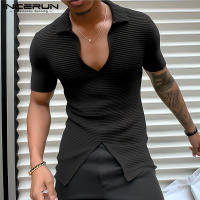 Camiseta De Hombre INCERUN 2024 Con Diseño De Rayas En La Parte Inferior Estilo Casual Manga Corta Cierre Pull on Tallas S-2XL - details 2