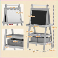 AIYAPLAY Pizarra Infantil Caballete de Pintura para Niños 3 en 1 Pizarra de Doble Cara Magnética con Rollo de Papel y Cestas de Almacenamiento Gris - details 2