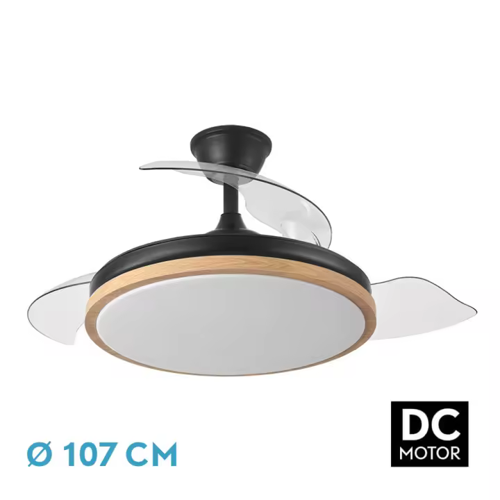 FABRILAMP TODOLAMPARA VENTILADOR 72W EVROS NEGRO/MADERA Ø107 - 1