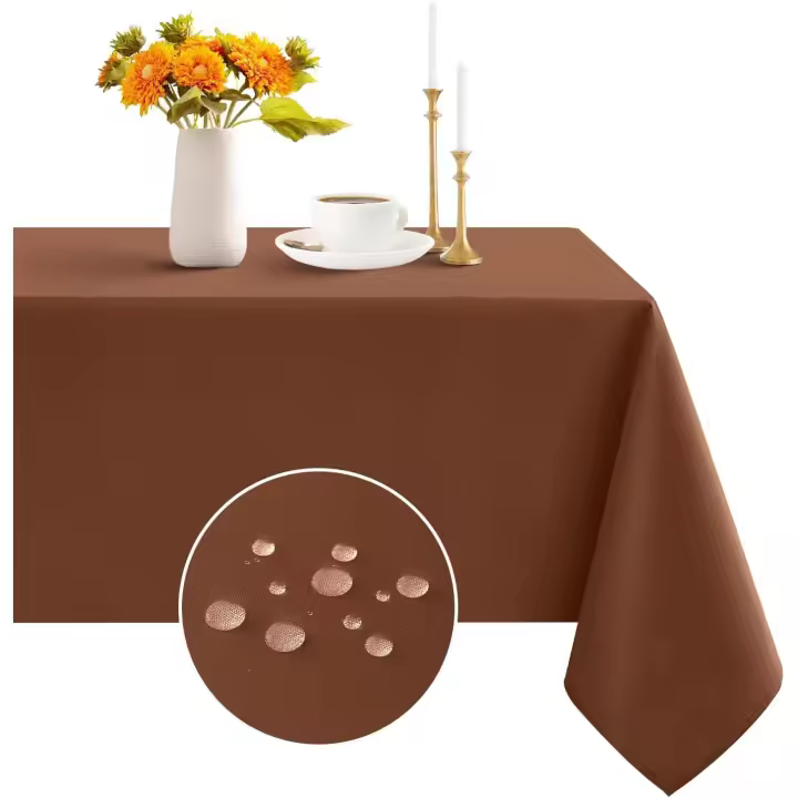 Mantel rectangular de 152,4 x 259,1 cm, impermeable, resistente a las arrugas, lavable, para cocina, comedor, fiesta, boda, uso en interiores y exteriores, color marrón - 1
