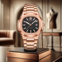 Reloj Mecánico Para Hombre De Acero Rose Gold Con Calendario Lunar Y Correa De Acero Alta Gama Resistente Al Agua Estilo Casual - details 3