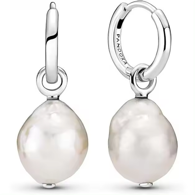 Pendientes de aro con perlas barrocas cultivadas en agua dulce tratadas para mujer, de Pandora Jewelry - Plata de ley，Incluye Caja Original - 1
