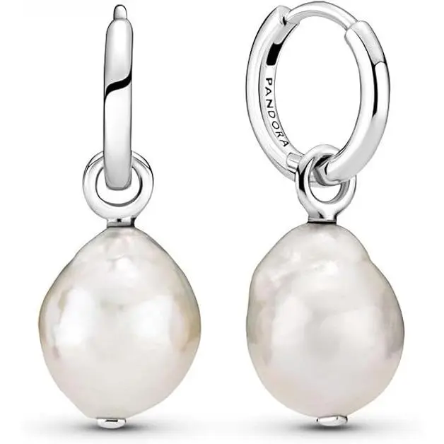 Pendientes de aro con perlas barrocas cultivadas en agua dulce tratadas para mujer, de Pandora Jewelry - Plata de ley，Incluye Caja Original - 1