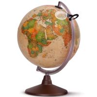 Globo Terráqueo Nova Rico "MARCO POLO" en tonos sepia estilo antiguo 26 cm de diámetro con lupa - Luz led interior 18W - con cartografía física y política, la física es visible cuando está apagada al encenderse aparece la política - base de pástico - details 1