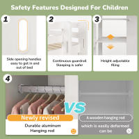 Cama Infantil Cama Elevada 90x200 cm, somier individual con Armaro Y 6 estantes, Blanco, material de alta calidad, fácil de Monar, estable y duradero (sin colchón) - details 5